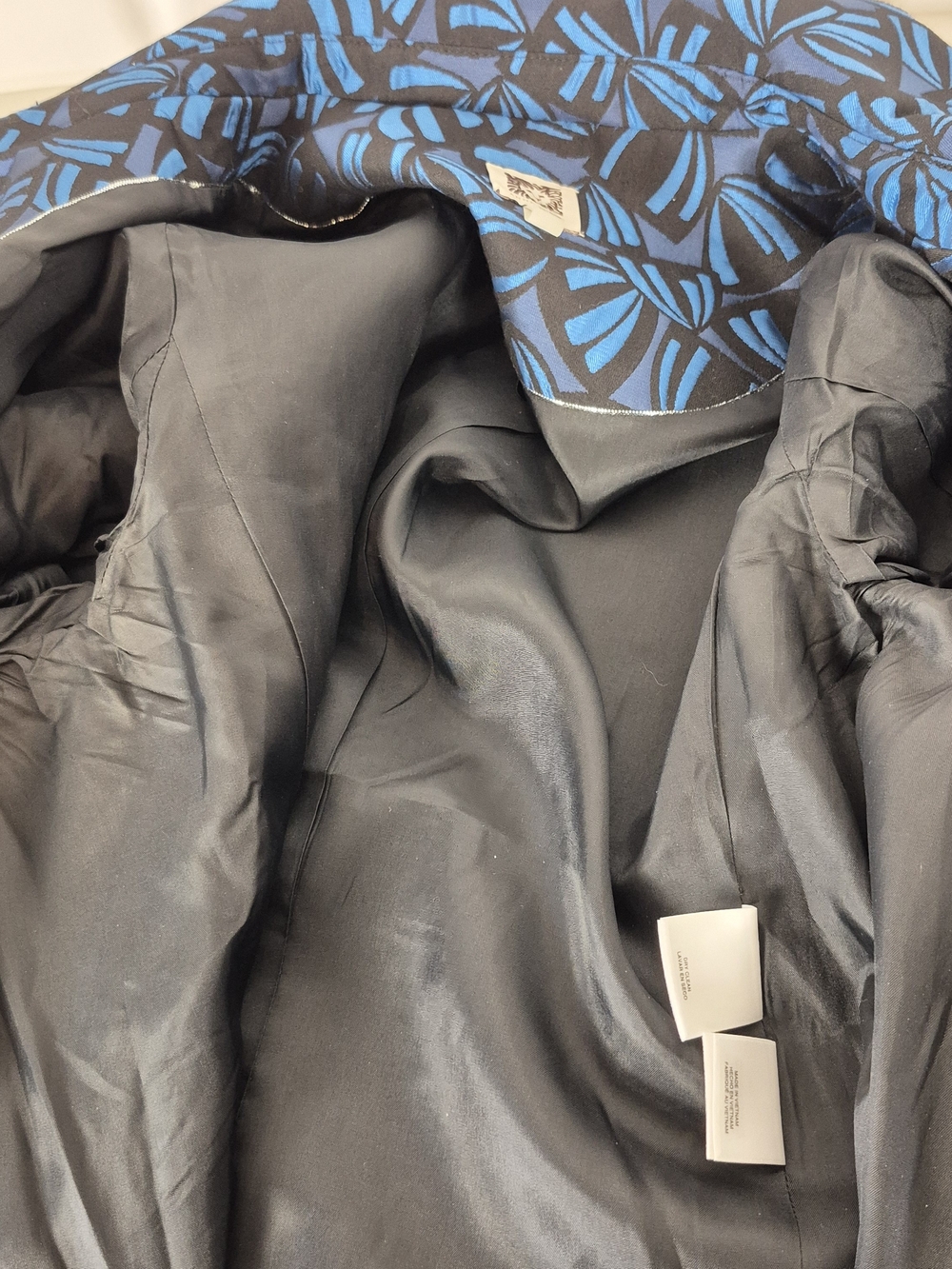Ann Klein Metallic Blue/Black Jacquard Topper /Jacket / Long Coat - Size 8 - Picture 13 of 16